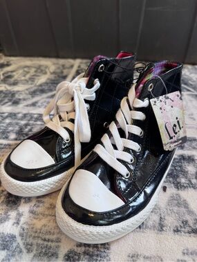 Lei Black Patent High-Top Kids Sneakers with White Accents
